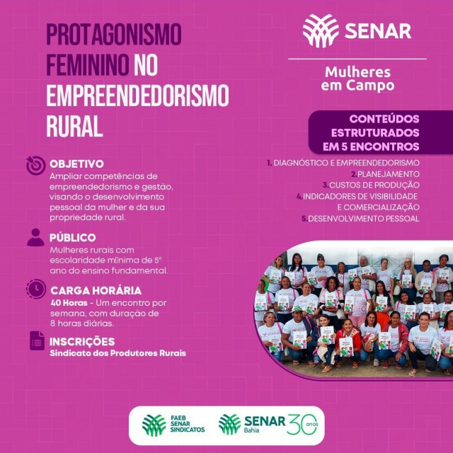 Mulheres da zona rural de Feira de Santana participarão de curso para empreendedorismo