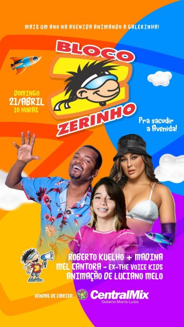 Bloco Zerinho promete animar criançada com Roberto Kuelho, Madina e muito agito