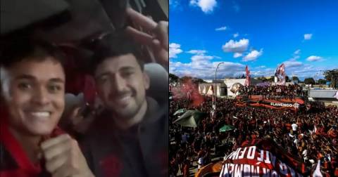 Torcedor feirense viraliza ao entrar no ônibus do Fla e encontrar Arrascaeta