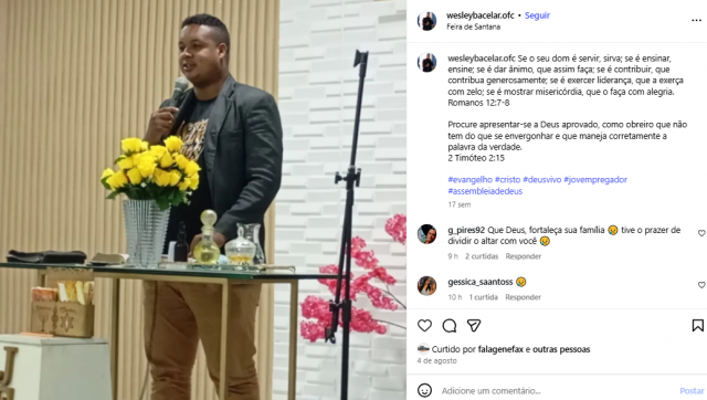 Pastor é morto com vários tiros de pistola em Feira de Santana