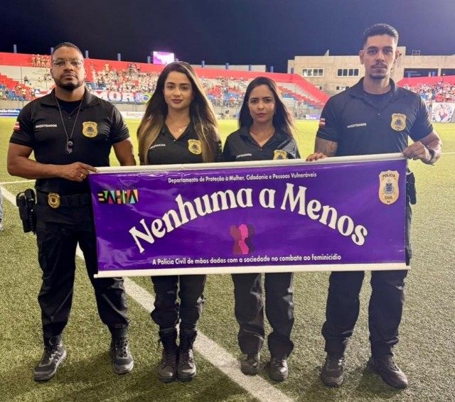Polícia Civil da Bahia participa da campanha “Feminicídio Zero” no Campeonato Baiano 2026